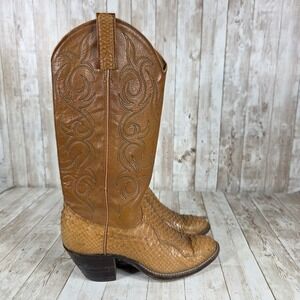 Dan Post Vintage Tan Brown Snakeskin Leather Western Cowboy Cowgirl Boots‎